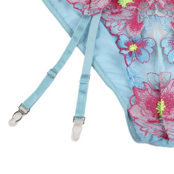 Subblime - 954116 Soutien-Gorge + Culotte Avec Porte-Jarretelles Motif Floral Bleu L/Xl
